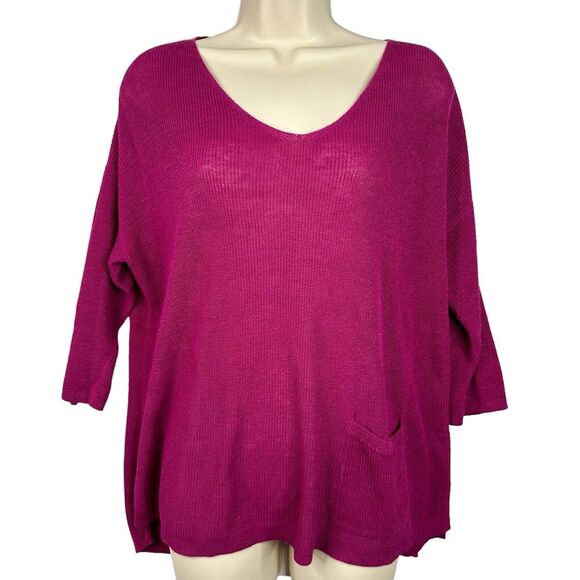 J.Jill Sweater Women MP Pink Linen Blend V-Neck 1/2 Sleeve Pocket Lightweight - Picture 11 of 11